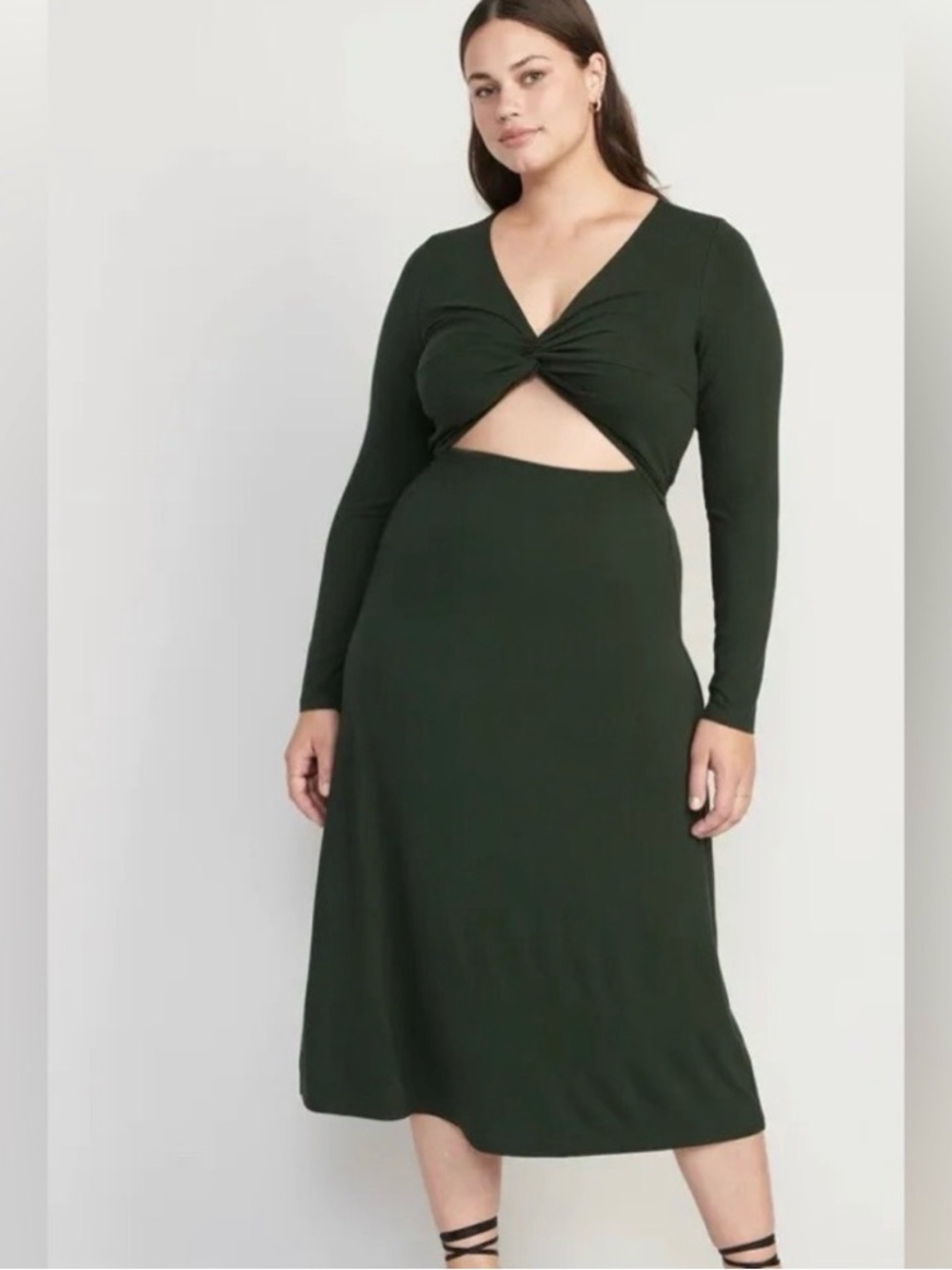 NEW Old Navy Dark Green Twist Front Cutout Long Sleeve Midi Dress